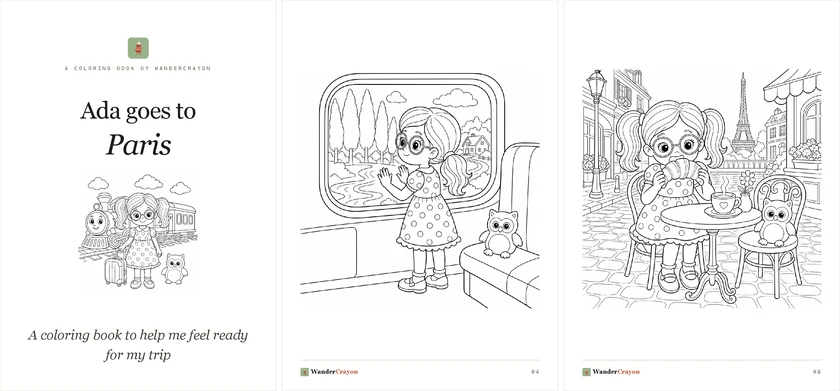 Sample pages from Trains — Ada takes the train to Paris